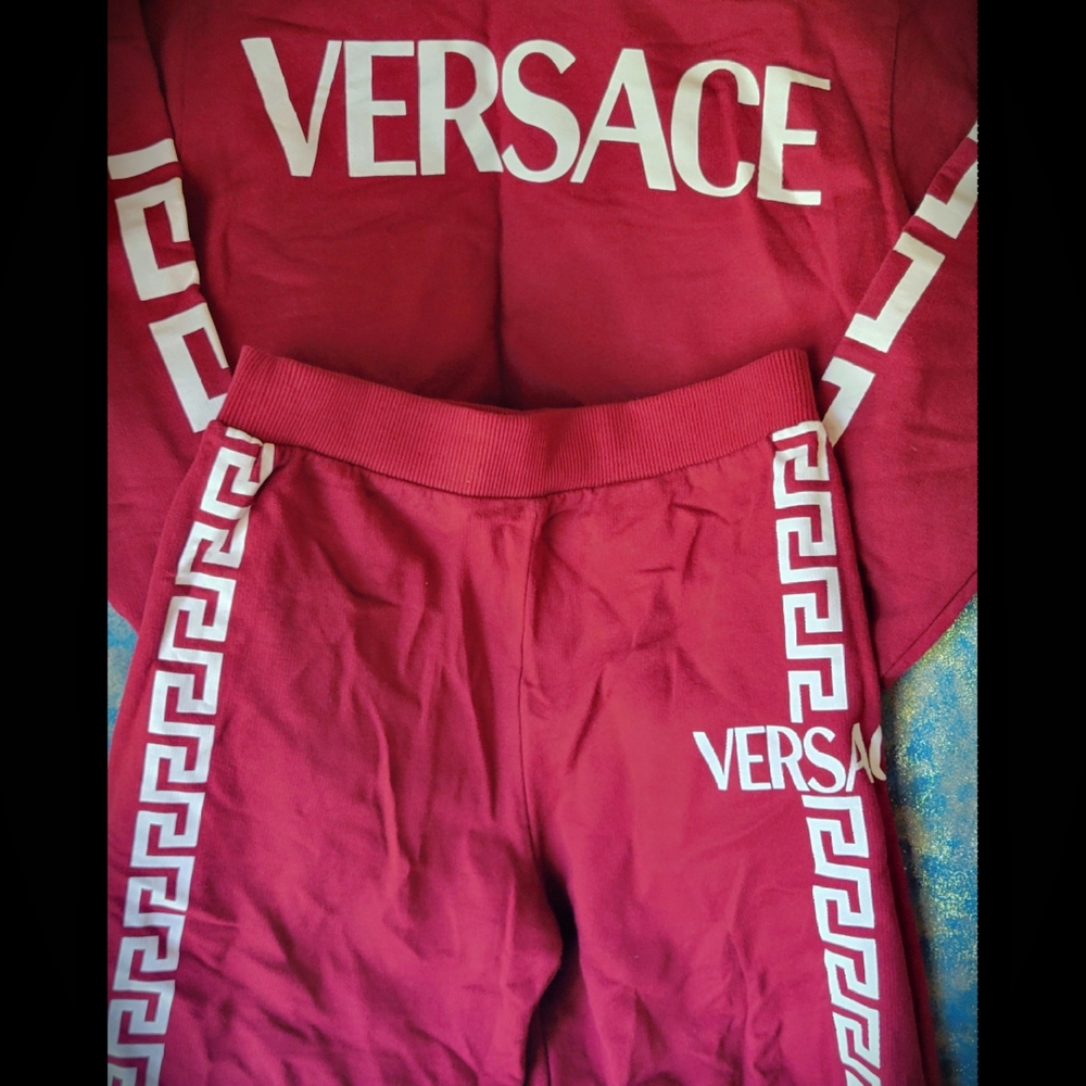 Versace Burgundy Tracksuit with Greek Key Pattern